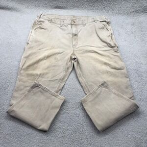 Carhartt Mens 48x32 Tan Canvas Relaxed Fit Carpenter Work Pants Utility Pockets